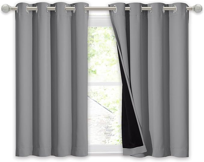 NICETOWN 100% Blackout Curtain with Black Liner, Thermal Insulated Full Blackout 2-Layer Lined Curtain, Energy Efficiency Window Drapery for Dining Room (Silver Grey, 1 Panel, 52-inch W by 45-inch L) - Image 2
