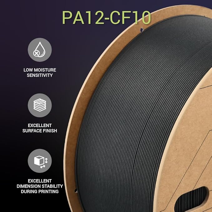 Polymaker Fiberon PA12-CF10 Nylon Filament 1.75mm Black 3kg, Low Moisture Sensitivity PA12-CF Carbon Fiber Nylon 1.75mm 3D Printing Filament - Image 7