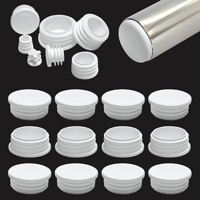 1-7/8"(48mm) Plastic Hole Plugs White -Round Chair Leg Caps, Flush Mount Pipe Plugs, Tubing End Caps for Metal&Wood Legs Tube, Outdoor Furniture Feet caps,for Pipe Wall thicknesses of 2.5-4 mm,12 PCS by EASYEAH