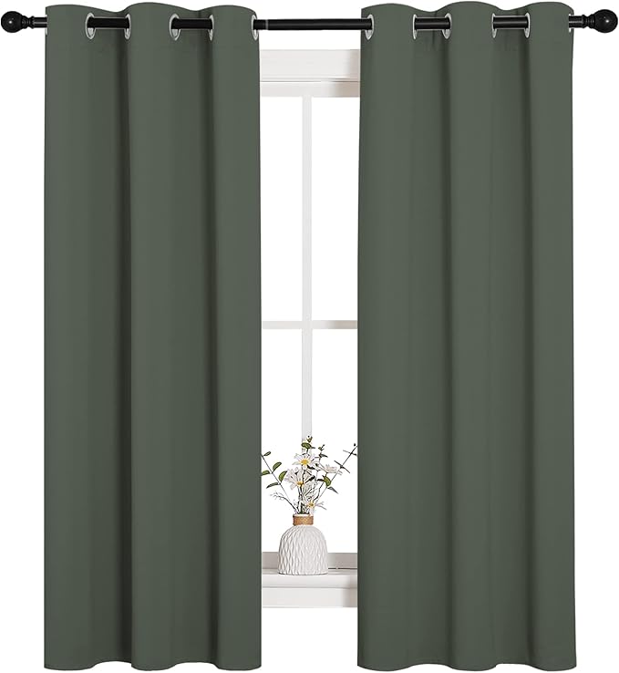 NICETOWN Thermal Insulated Curtains Blackout Draperies, Window Treatment Solid Grommet Room Darkening Drape Panels for Bedroom (Dark Mallard, Set of 2 Panels, 34 by 63 inches Long) - Image 2