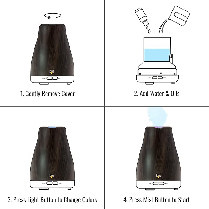 HealthSmart Essential Oil Diffuser, Cool Mist Humidifier and Aromatherapy Diffuser with 150ML Tank Ideal for Small Rooms, Adjustable Timer and Mist Mode, Wood Grain Brown - Image 4