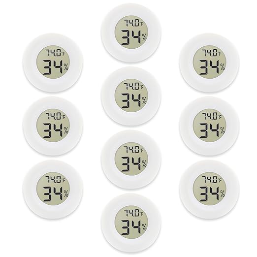 10-Pack Mini Thermometer Hygrometer, Small Digital Electronic Temperature Humidity Meters Gauge Indoor LCD Display for Greenhouse, Garden, Cellar, Fridge, Mason Jar(White) by Rojuna