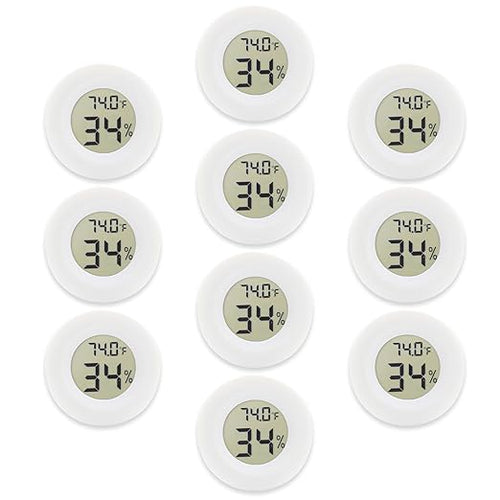 10-Pack Mini Thermometer Hygrometer, Small Digital Electronic Temperature Humidity Meters Gauge Indoor LCD Display for Greenhouse, Garden, Cellar, Fridge, Mason Jar(White) by Rojuna