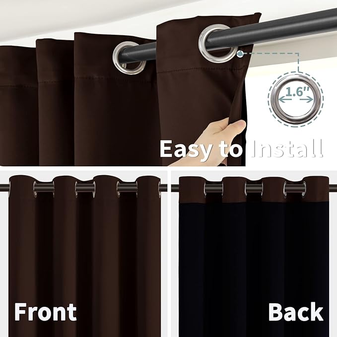 BGment Thermal Insulated 100% Blackout Curtains for Bedroom with Black Liner, Double Layer Full Room Darkening Noise Reducing Grommet Curtain (42 x 63 Inch, Brown, 2 Panels) - Image 6