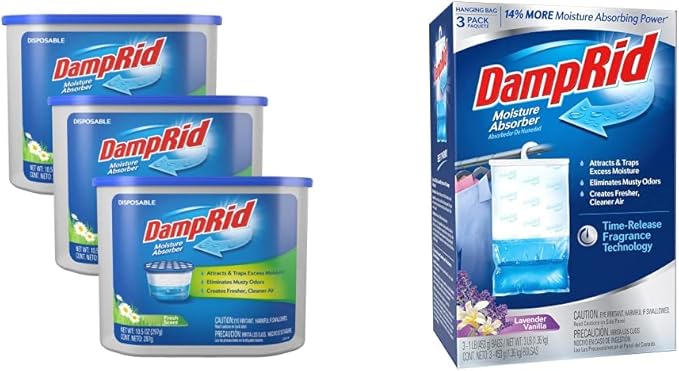 DampRid Moisture Absorbers Fresh Scent and Lavender Vanilla, 3-Pack 10.5 oz Cups + 3-Pack 16 oz Hanging Bags by Unknown