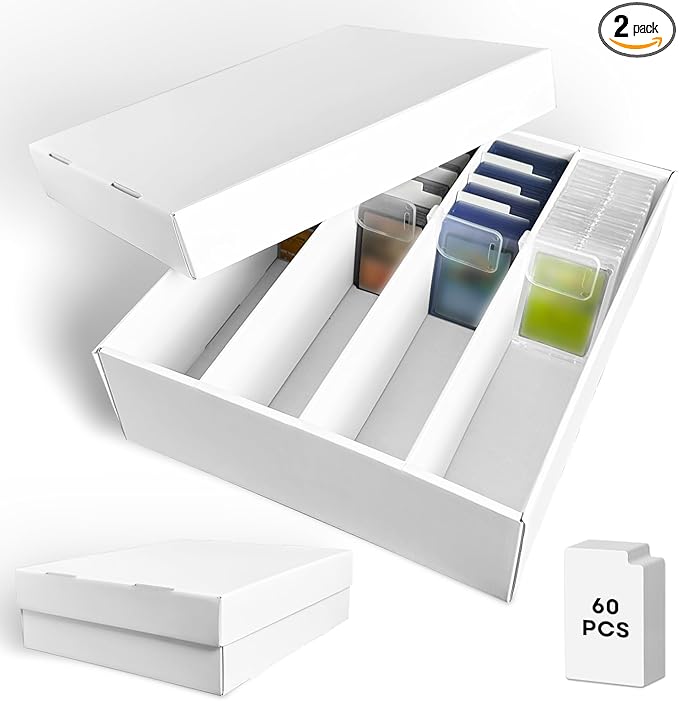 2-Pack Trading Card Storage Box, 3200 Count Cardboard 4 Row Card Box for MTG TCG Baseball Sports Cards Collection, Top loader Storage Boxes, includes Card Dividers & Stoppers by Fageverld