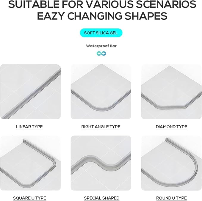 1.18in×1.57in，Shower Water Guard，Shower Door Seal Strip，Durable Silicone Waterproof Barrier,Room Sink countertop Bathroom Bathtub Dry Wet Separation Holder. ﻿(White,5 meters/196 in) - Image 7