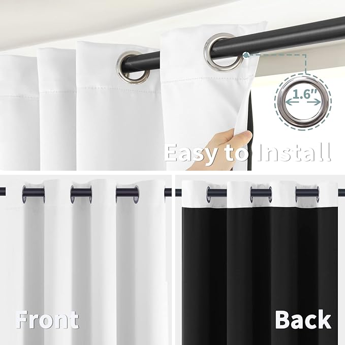 BGment Thermal Insulated 100% Blackout Curtains for Bedroom with Black Liner, Double Layer Full Room Darkening Noise Reducing Grommet Curtain (46 x 90 Inch, Pure White, 2 Panels) - Image 6
