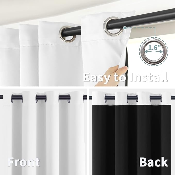 BGment Thermal Insulated 100% Blackout Curtains for Bedroom with Black Liner, Double Layer Full Room Darkening Noise Reducing Grommet Curtain (38 x 84 Inch, Pure White, 2 Panels) - Image 6