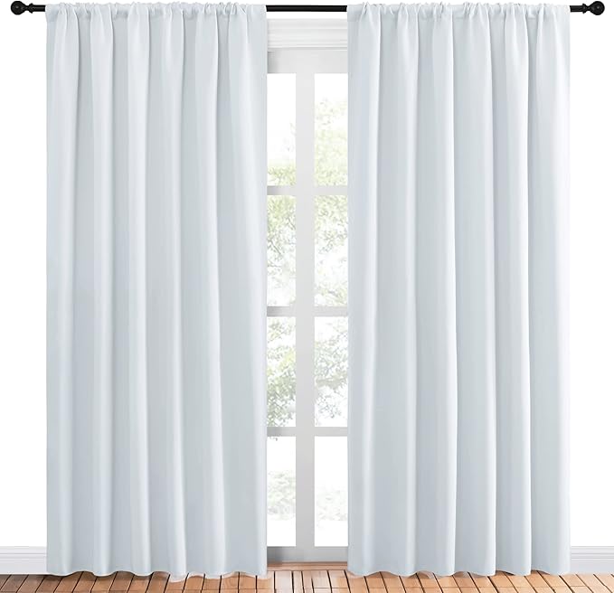 NICETOWN Bedroom Window Curtain Panels - Window Treatment Thermal Insulated Rod Pocket Room Darkening Curtains/Drapes for Patio Door (Greyish White, 2 Panels, 70 in x 84 in (W x L)) - Image 2