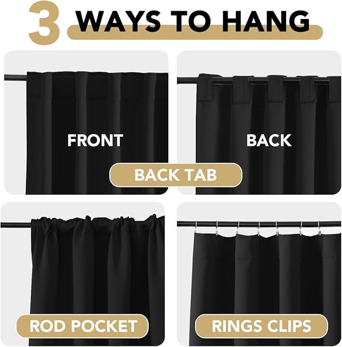 H.VERSAILTEX Blackout Curtains Thermal Insulated Window Treatment Panels Room Darkening Blackout Drapes for Living Room Back Tab/Rod Pocket Bedroom Draperies, 52 x 84 Inch, Black, 2 Panels - Image 4