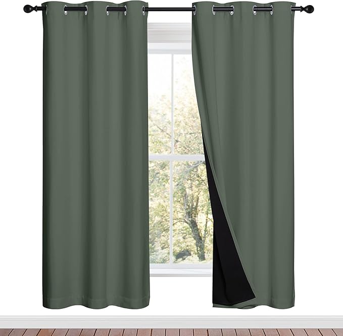 NICETOWN 100% Blackout Window Curtain Panels, Full Light Blocking Drapes with Black Liner for Nursery, 72-inch Drop Thermal Insulated Draperies (Dark Mallard, 2 Pieces, 42-inch Wide Per Panel) by NICETOWN