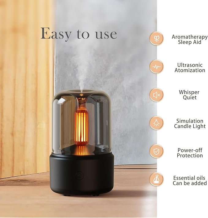 LONCIN Essential Oil Diffuser, 150ml Aromatherapy Diffuser with Auto Shut-Off Function, Ultrasonic Diffusers for Essential Oils, Cool Mist Humidifier with Warm Lights, for Home & Office-Black - Image 3