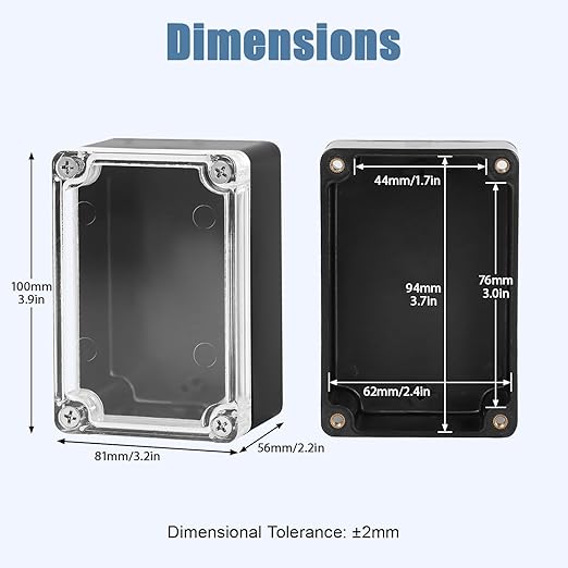 LeMotech Project Box ABS Plastic IP65 Waterproof Dustproof Electrical Junction Box with Clear Cover Outdoor Enclosure for Electronics, Black 3.9"x 2.6"x 1.9"(100x68x50mm)(Pack of 1) - Image 2