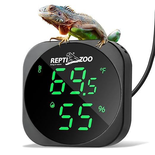 REPTI ZOO Thermometer Hygrometer, LED Digital Thermo Hygrometer for Reptile Terrarium Pet Rearing Box, Reptile Tank Thermometer with 55.2" Cable USB Power Supply by REPTIZOO
