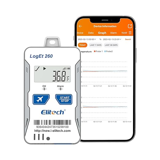 Elitech 4G Real-time Temperature Humidity Data Logger Light/Shock/Location, Built-in SIM Card, Shadow Data, Airplane Mode, Cloud Storage, SMS/Email/APP/Web Alarm,100000 Points, Loget 260-TH-5Pack by Elitech