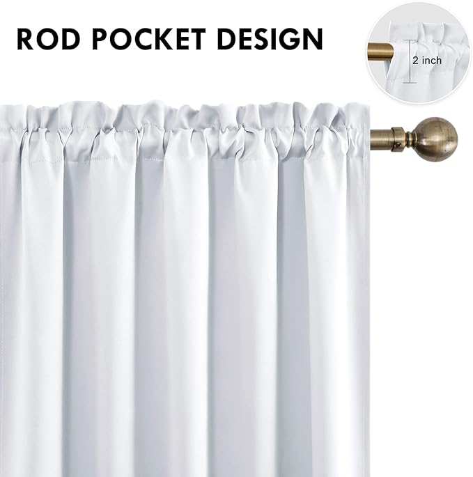 DWCN White Short Room Darkening Curtains for Kitchen/Bedroom, 42 x 36 inches Long - Energy Saving Window Drapes for Nursery with Rod Pocket, Set of 2 Panels - Image 3