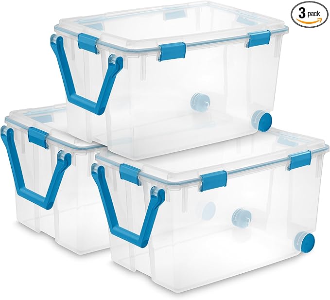 Sterilite 3-Pack Gasket Box, Weather-Resistant Storage Bins with Latching Lids, 120 Quart - Heavy-Duty Organizing Containers for Closet, Bathroom, and Office by Sterilite