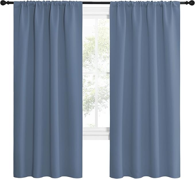NICETOWN Stone Blue Blackout Curtains for Living Room - Triple Weave Home Decoration Thermal Insulated Solid Rod Pocket Blackout Drapes for Bedroom(Set of 2, 42 x 72 Inch) - Image 2