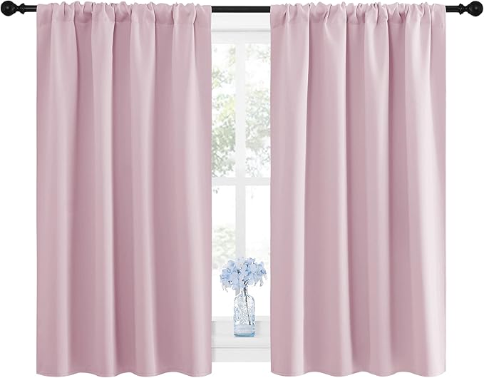 NICETOWN Blackout Curtains for Girls Room - Nursery Essential Thermal Insulated Solid Rod Pocket Top Blackout Drapes (Lavender Pink=Light Pink, 1 Pair, 42 x 45 Inch) - Image 2