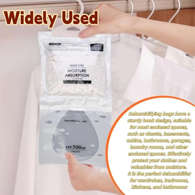 Moisture Absorbers Packets, Dehumidifier Bags, Hanging Moisture Absorber Bag, Humidity Packs,Closet Dehumidifier,Unscented Desiccant in Wardrobes, Bedrooms, Bathrooms,Kitchen(6 pack) - Image 6