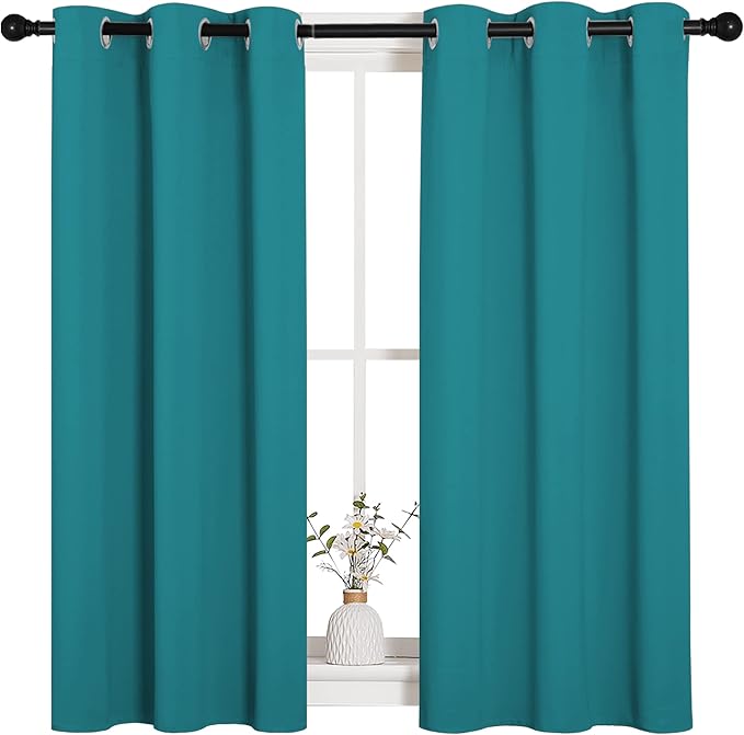 NICETOWN Room Darkening Curtains 45 inch Length 2 Panels, Thermal Insulated Grommet Blackout Curtains for Modern Casual Elegant Bedroom Kids Room Theme Decoration (Peacock Teal, 2 Pieces, W34) - Image 2