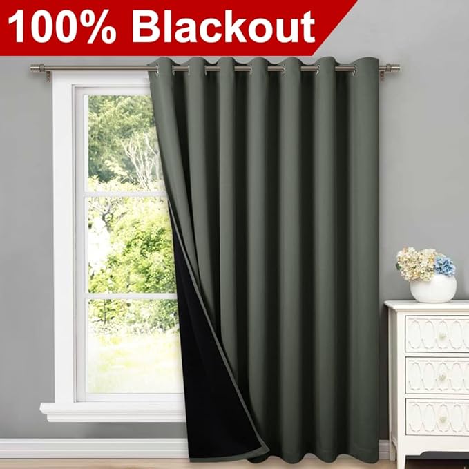 NICETOWN Dark Mallard Full Shading Curtains for Patio Door, Super Heavy-Duty Thermal Backing Sliding Glass Door Drape, Privacy Assured Room Divider Curtain (1 Panel, 100 inches W x 84 inches L) - Image 2