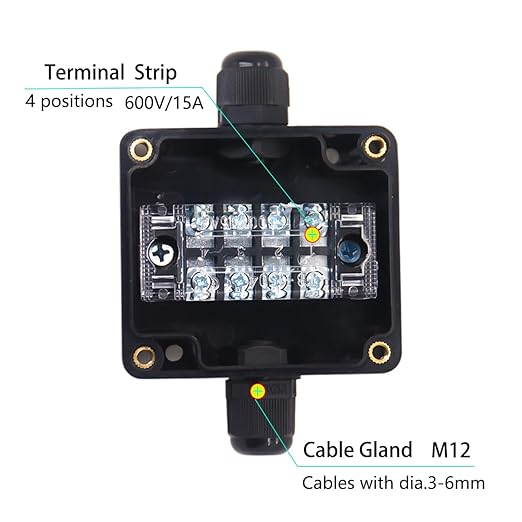 Watertight Junction Box, IP67 Waterproof Electrical Project Box with 4P 15A Barrier Terminals,1 in/1 Out Cable Glands Electronic Enclosure 2.48" x 2.28" x 1.37" - Image 2