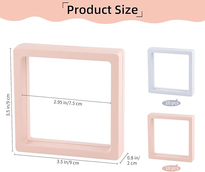 20 Pcs 3D Floating Display Case 3.5x3.5x0.8inch, Challenge Coin Display,Transparent PE Jewelry Storage Box, Floating Display Holder Stands for Antique Challenge Coins, Medallion, Stamps(Pink & White) - Image 2