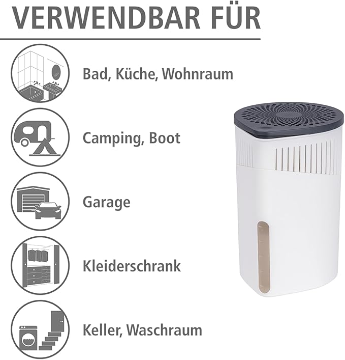 WENKO Portable Dehumidifier Drop Design, Compact and Rechargeable Dehumidifier for Bathroom, Closet, Bedroom, Garage, Covers up to 2800 Cubic Feet, 2.2 lbs, White, 5.9 x 9.1 x 5.9 in - Image 5