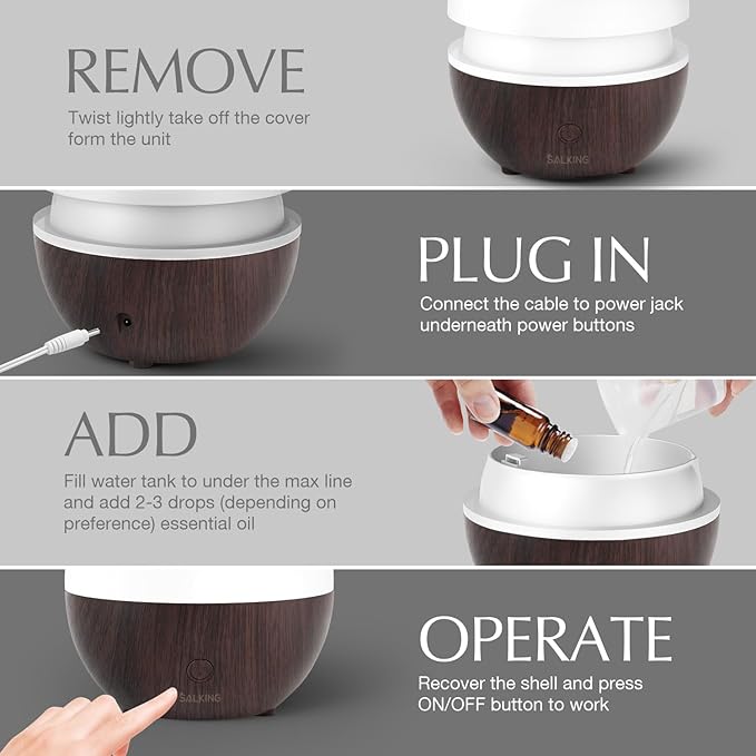 SALKING Essential Oil Diffuser (Set of 2 Dark), 100ml Small Ultrasonic Aromatherapy Diffuser for Essential Oils, Auto Shut-Off, Cool Mist Humidifier with Warm White Light, for Office Home - Image 6