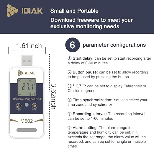 M502 Temperature Data Logger USB Temp/Humidity Recorder with PDF and Excel (Reusable) Refrigerator Thermometer 14400 Points High Accuracy (no delay - 10 Pack) - Image 3