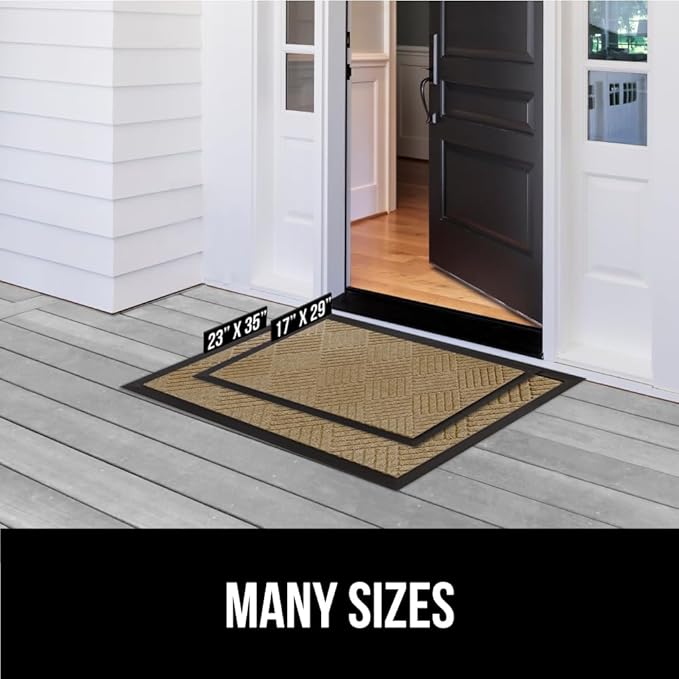 GORILLA GRIP 100% Waterproof All-Season WeatherMax Doormat US Designed Natural Rubber, Stain and Fade Resistant, Low Profile Indoor Outdoor Door Mats, Easy Clean Patio Mat, 17x29, Beige Diamond - Image 8