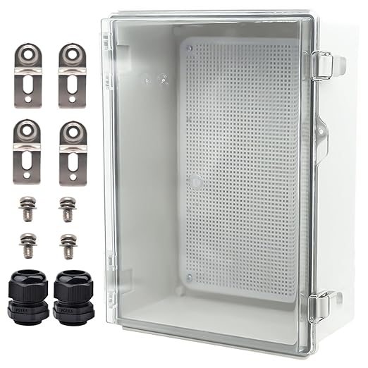 Outdoor Waterproof Electrical Box Junction Box Weatherproof IP67 ABS Plastic Enclosure Switch Router Project Box Electronics Enclosure with Mounting Plate Wall Bracket Clear 14.6"x10.6"x5.9" by YETLEBOX