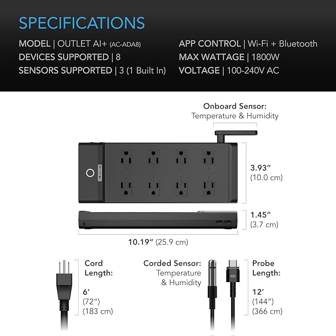 AC Infinity Outlet AI+, Environment Controller, Smart WiFi Power Strip, Dual-Zone Temperature Humidity, Individual Control 8 Plugs, AI Targeting, Thermostat Greenhouse Aquarium Terrarium Home, 1800W - Image 7