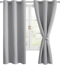 Hiasan Blackout Curtains for Bedroom, 42 x 63 Inches Length - Thermal Insulated & Light Blocking Window Curtains for Living Room, 2 Drape Panels Sewn with Tiebacks, Silver Grey by Hiasan