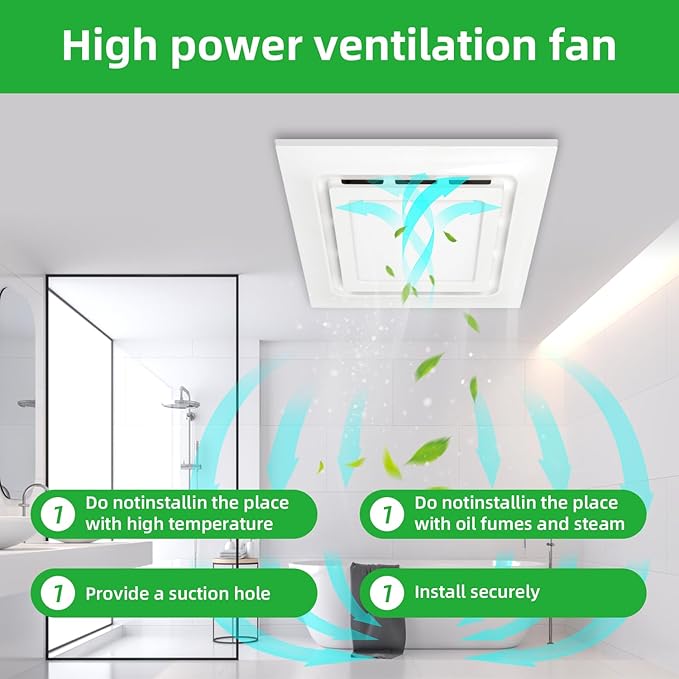 12" Exhaust Fan with Light,144 CFM Silent Exhaust Fan with 6500K 12W LED Light,Bathroom Ventilation Fan with Lights for Bathroom, Office, Hotel - Image 6