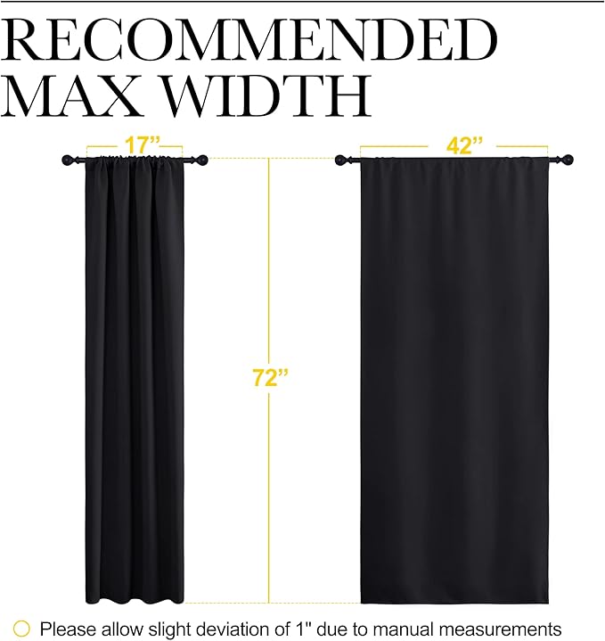 NICETOWN Living Room Blackout Shades - All Season Rod Pocket Thermal Insulated Solid Blackout Curtains/Drapes for Living Room (Set of 2, 42 inches by 72 Inch, Black) - Image 7