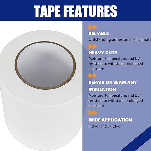 2 Roll, White Vapor Barrier Tape, 4" Wide x 180' Long, PE 9 mm Polyethylene Tape, for Stucco Waterproof Moisture Barriers Seal and Seam, for Crawlspaces, Insulation Repairs & Plastic Liners - Image 3