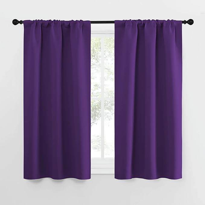 NICETOWN Kitchen Curtains, Short Blackout Curtains & Drapes, Home Decoration Window Treatment Cafe Curtain Panels with Rod Pocket (Royal Purple, 34-inch Wide x 54-inch Long, 2 Panels) by NICETOWN
