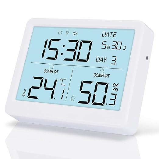 Indoor Digital Thermometer & Humidity Meter, Home Hygrometer Temperature Gauge with Date, Clock, Adjustment Brightness, Terrarium, Incubator, Greenhouse by Unknown