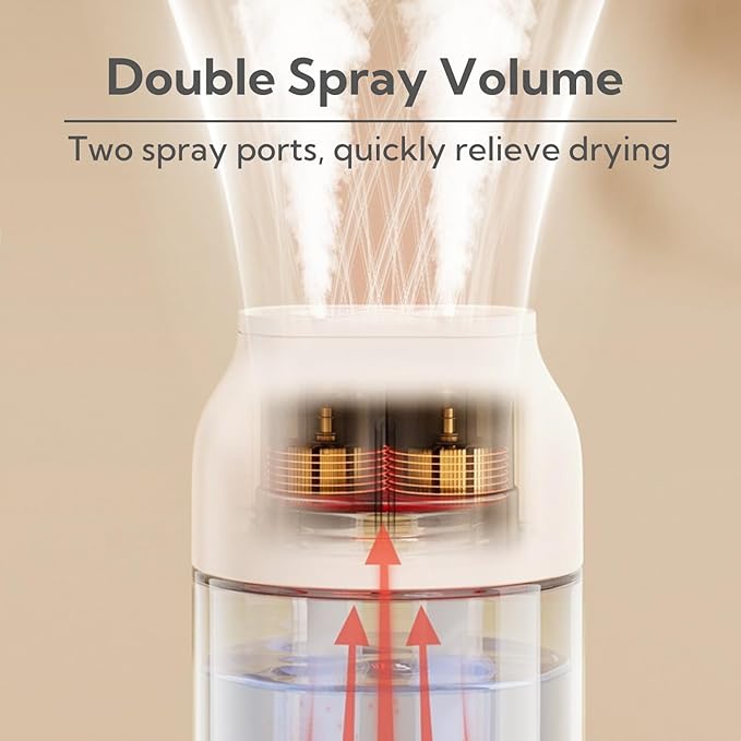 Portable Small Humidifier Dual Nozzle - Large Cool Mist Humidifiers Double Spray Ports, Water Shortage Protection, Ultra-Quiet, Mini Humidifier for Bedroom Plants Office Car Travel (P07) - Image 3