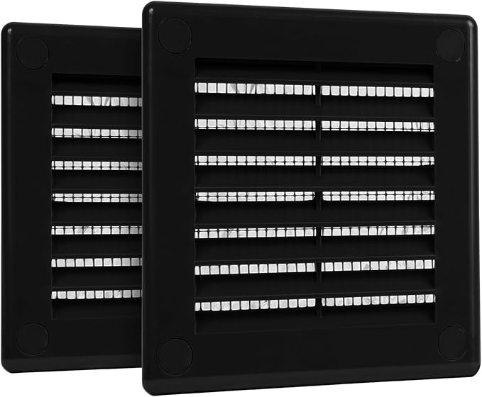 2-Pack 4" x 4" (Outer Size) Square Air Vent Cover – Black Plastic Vent Deflector - Screen Mesh, Surface Mount Wall Ceiling – Cold Air Return Soffit Air Vent Cover - Register Indoor Outdoor by Unknown