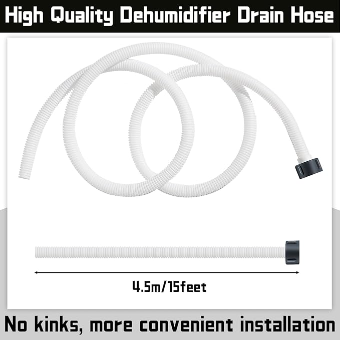 Dehumidifier Drain Hose 3/4 Inches FHT Connection with Rust-Resistant PE Connectors Cuttable Drainage Pipe Replacement Hose for Most Brand of Dehumidifiers, 15 Feet White - Image 2