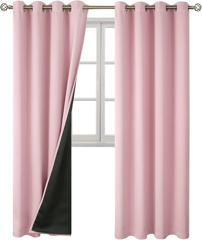 BGment Baby Pink 100% Blackout Curtains for Nursery Bedroom 95 Inch Length 2 Panels, Thermal Insulated Full Light Blocking Grommet Noise Cancelling Window Curtains for Girls Room, 52 Inch Wide Each - Image 8