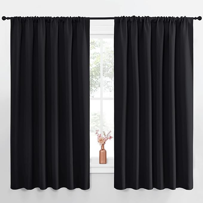 NICETOWN Black Blackout Curtain Blinds - Solid Thermal Insulated Window Treatment Blackout Drapes for Bedroom (2 Panels, 70 inches Wide by 63 inches Long) by NICETOWN