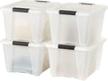 IRIS USA 32 Qt Stackable Plastic Storage Bins with Lids, 4 Pack - BPA-Free, Made in USA - Discreet Organizing Solution, Latches, Durable Nestable Containers, Secure Pull Handle - Pearl by IRISUSA