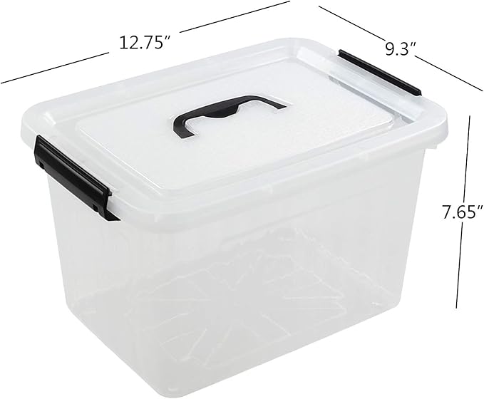 Farmoon 12 Quart Clear Storage Bin, Plastic Stackable Box/Cotainer with Lid and Black Handle - Image 2