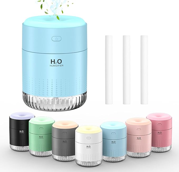 Colorful Mini Humidifier, USB Rechargeable Humidifier, small humidifier, 4 Modes Super Quiet, Humidifiers For Bedroom,Suitable For Travel Office Family Baby Bedroom-Blue by SZOLLC