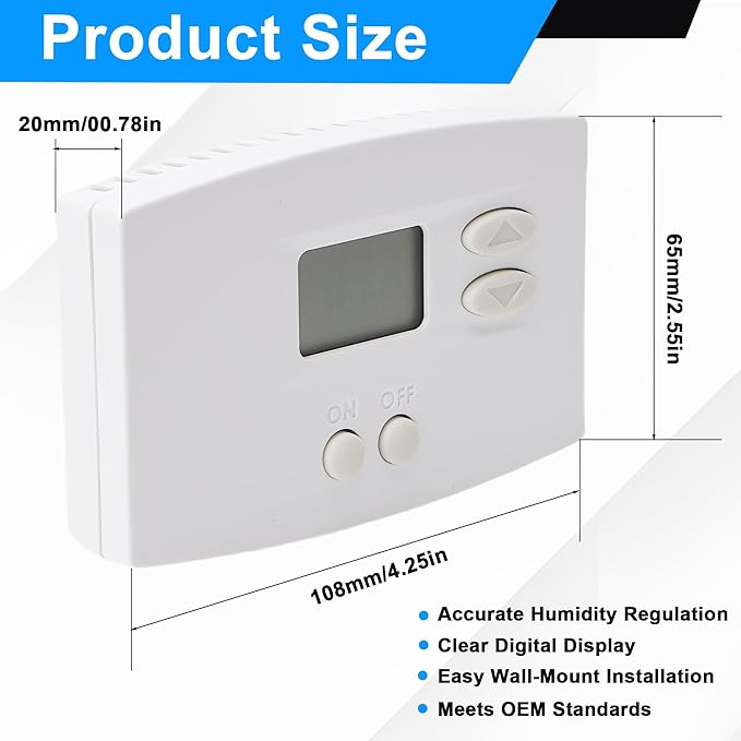 76 Digital Wall Mount Dehumidifier Control Compatible with 1800 Series & E-Series Easy Install Wall Humidity Controller Wall Mounted Digital Control for Whole Home Dehumidifiers 24VAC White Model76 - Image 6
